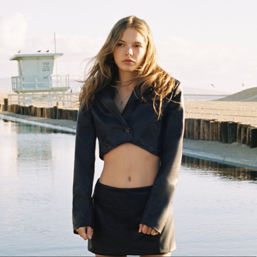 Zara Faux Leather Cropped Blazer